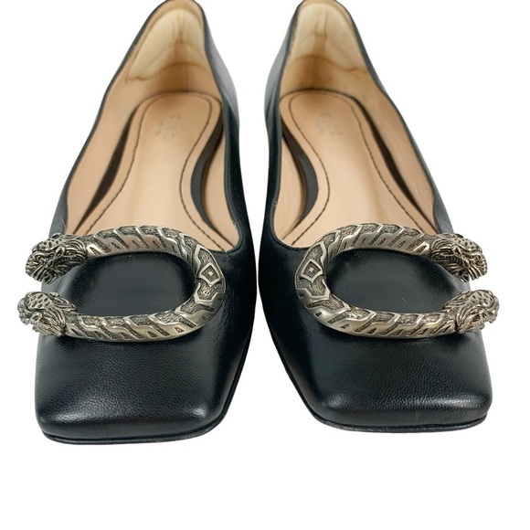 Gucci Dionysus EU 36.5 US 6.5 Black Leathe Buckle Square Toe Tiger Ballet Flats - Picture 3 of 16